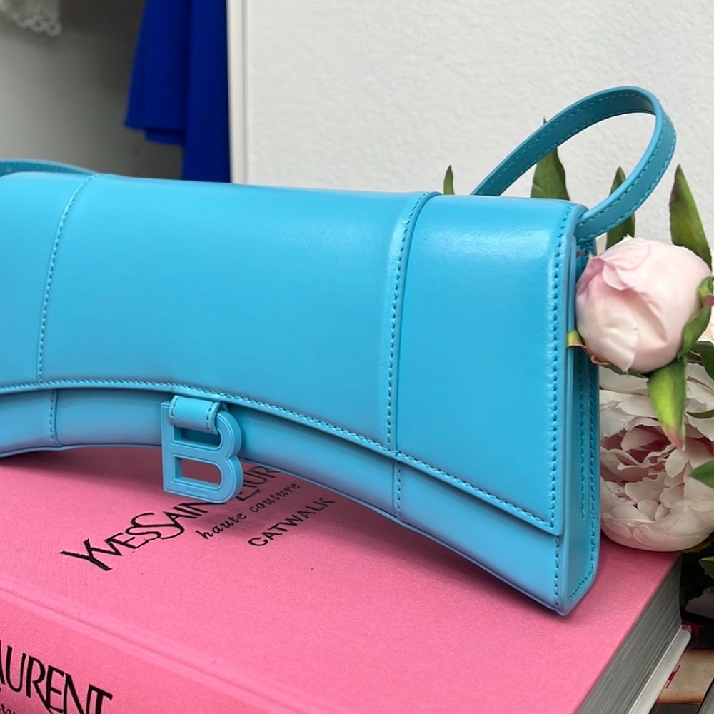 Balenciaga Blue Hourglass Leather Shoulder Bag